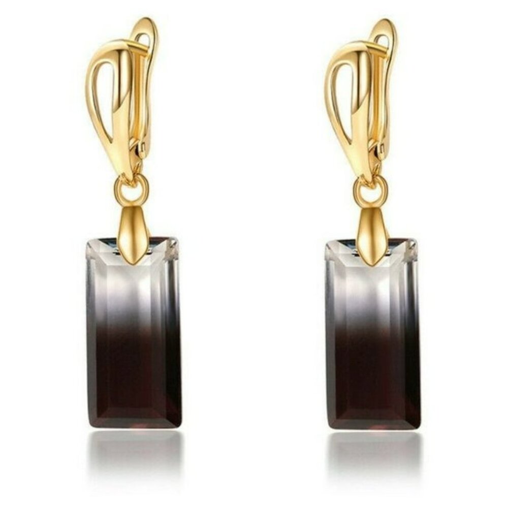 Ombre Smokey Charcoal Gray to Brown to Purple Gradient Color Block Drop Earrings